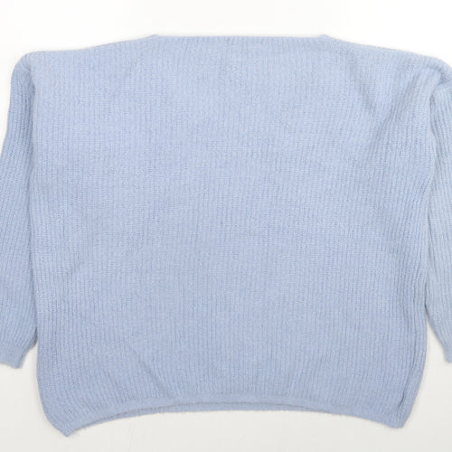 Vanessa Alexandra Womens Blue V-Neck Nylon Pullover Jumper Size M