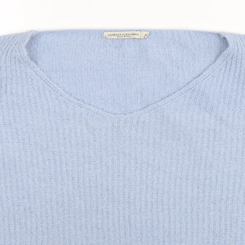 Vanessa Alexandra Womens Blue V-Neck Nylon Pullover Jumper Size M