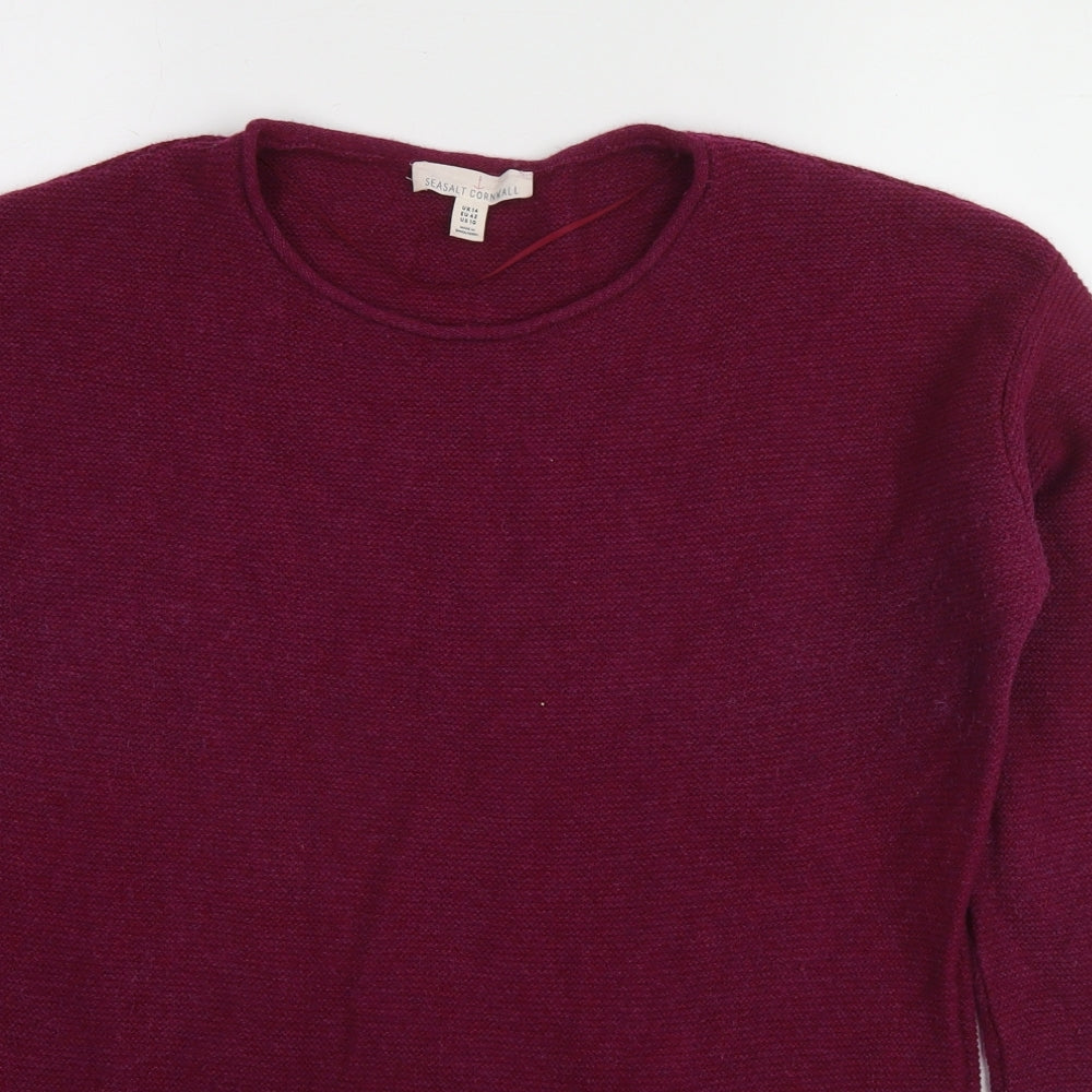 Seasalt Womens Purple Round Neck Wool Pullover Jumper Size 14