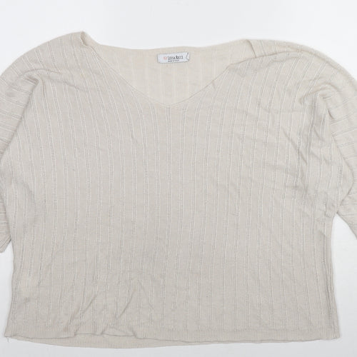 Lusia Ricci Womens Beige V-Neck Modal Pullover Jumper Size L