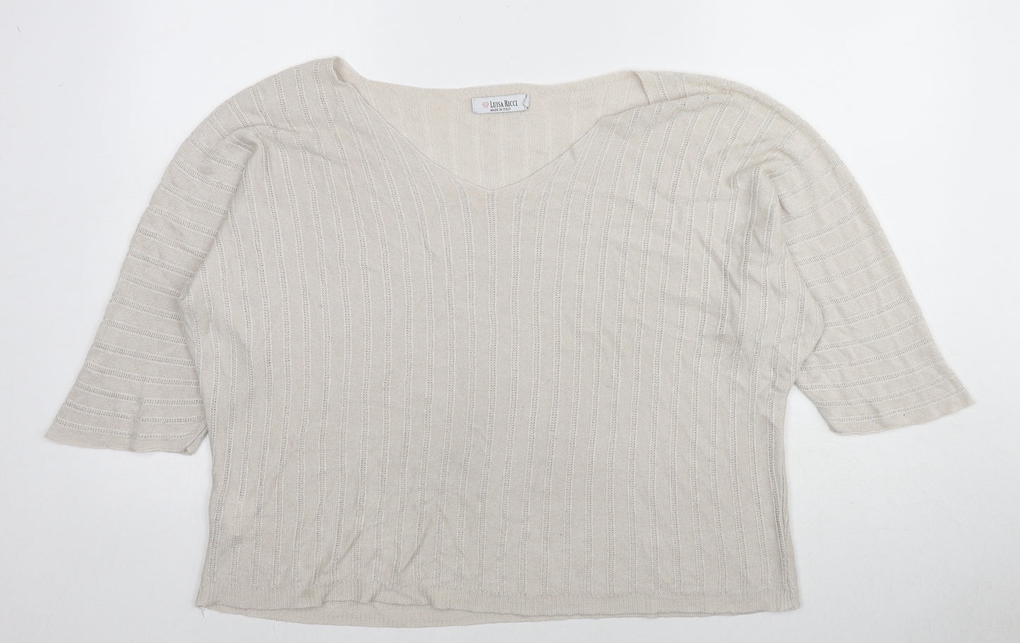 Lusia Ricci Womens Beige V-Neck Modal Pullover Jumper Size L
