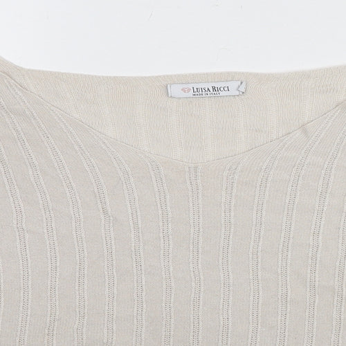 Lusia Ricci Womens Beige V-Neck Modal Pullover Jumper Size L