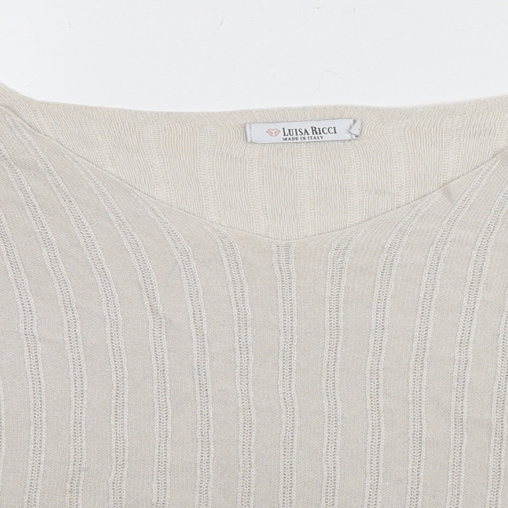 Lusia Ricci Womens Beige V-Neck Modal Pullover Jumper Size L