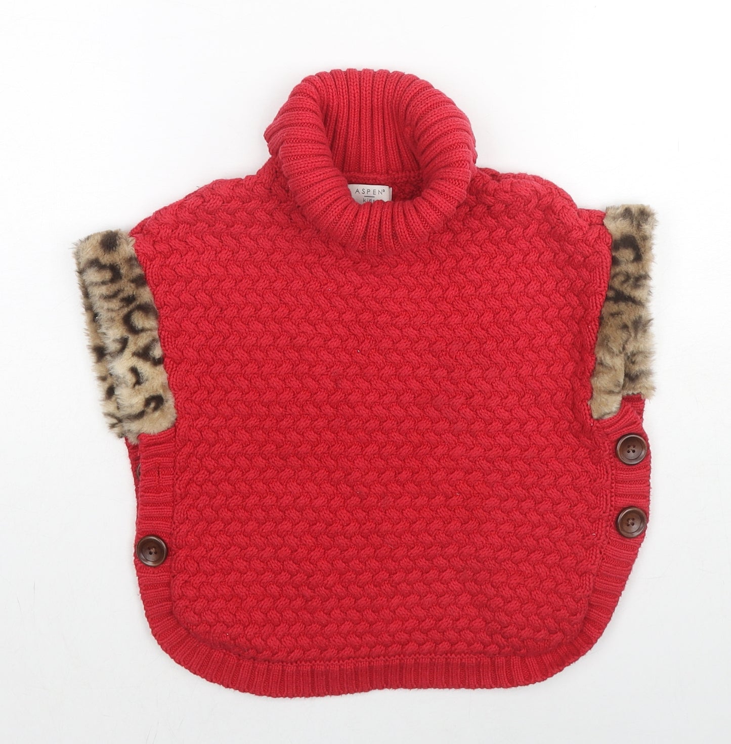 Aspen Girls Red Roll Neck Cotton Pullover Jumper Size 5-6 Years Pullover