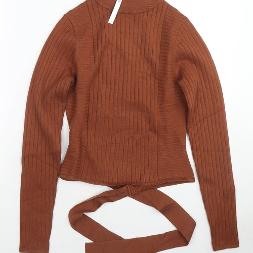ASOS Womens Brown Mock Neck Viscose Pullover Jumper Size 8 - Tie Detail