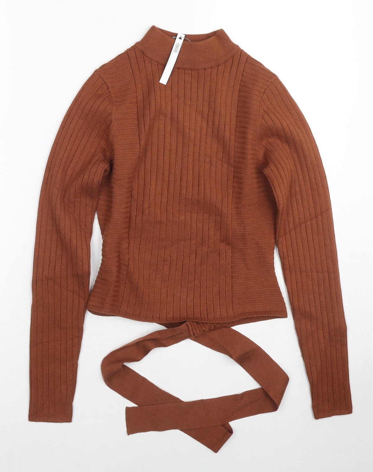 ASOS Womens Brown Mock Neck Viscose Pullover Jumper Size 8 - Tie Detail