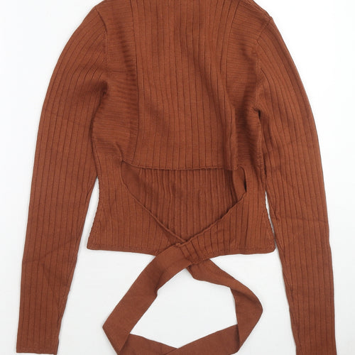 ASOS Womens Brown Mock Neck Viscose Pullover Jumper Size 8 - Tie Detail