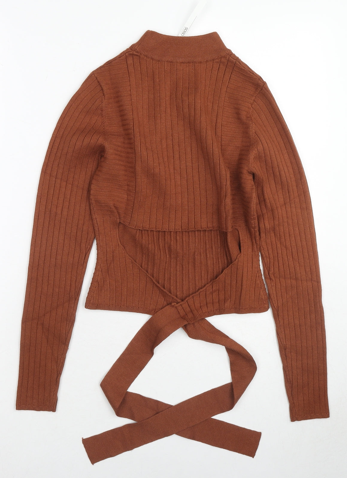 ASOS Womens Brown Mock Neck Viscose Pullover Jumper Size 8 - Tie Detail