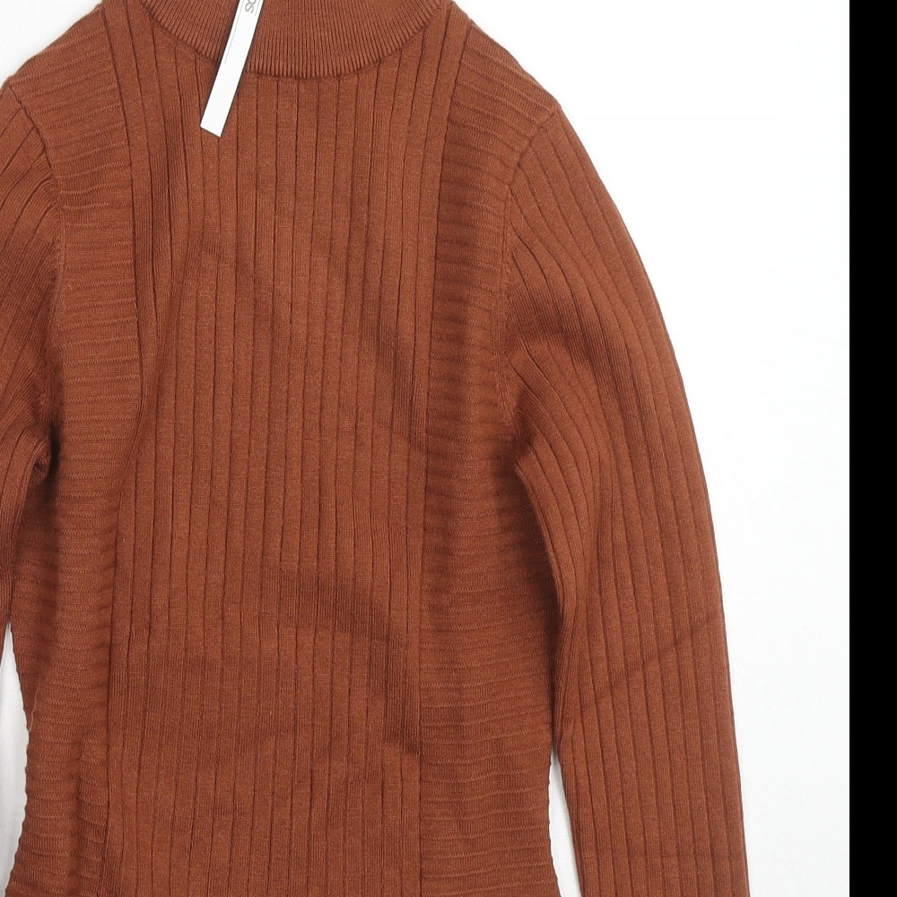 ASOS Womens Brown Mock Neck Viscose Pullover Jumper Size 8 - Tie Detail