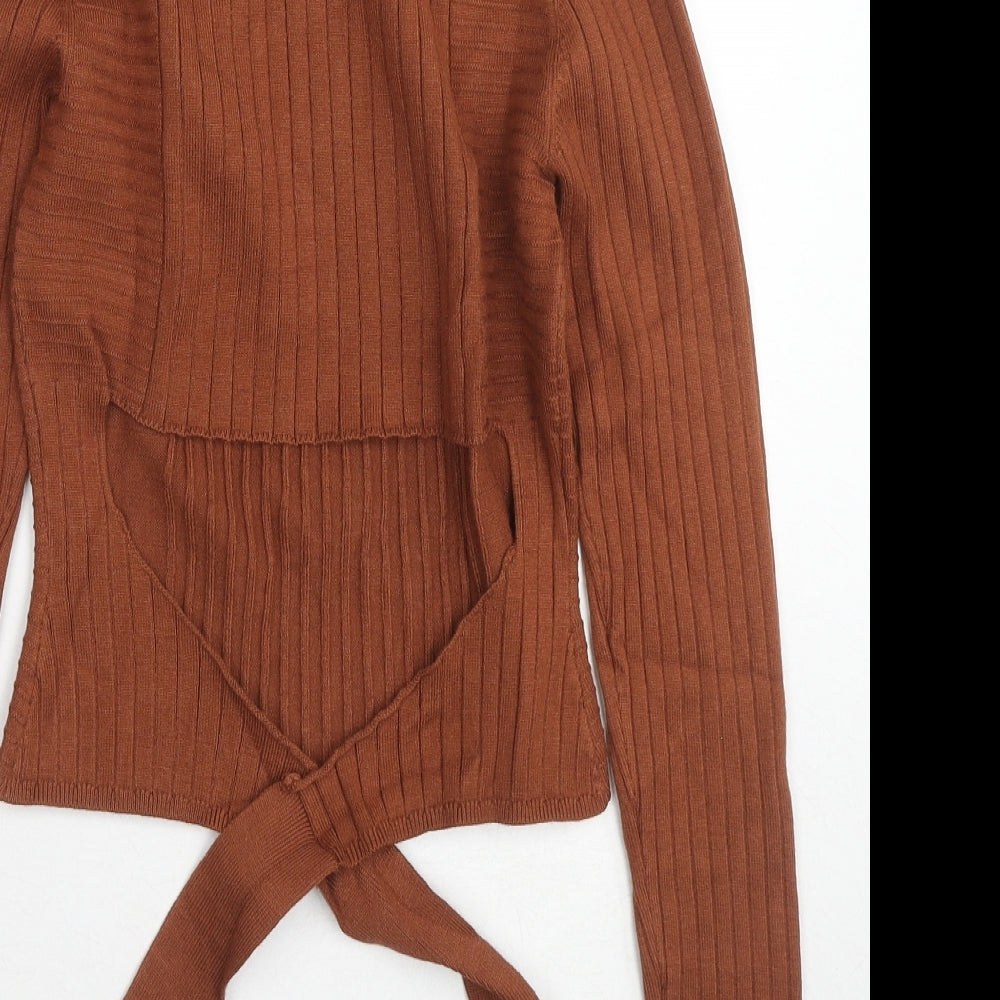 ASOS Womens Brown Mock Neck Viscose Pullover Jumper Size 8 - Tie Detail
