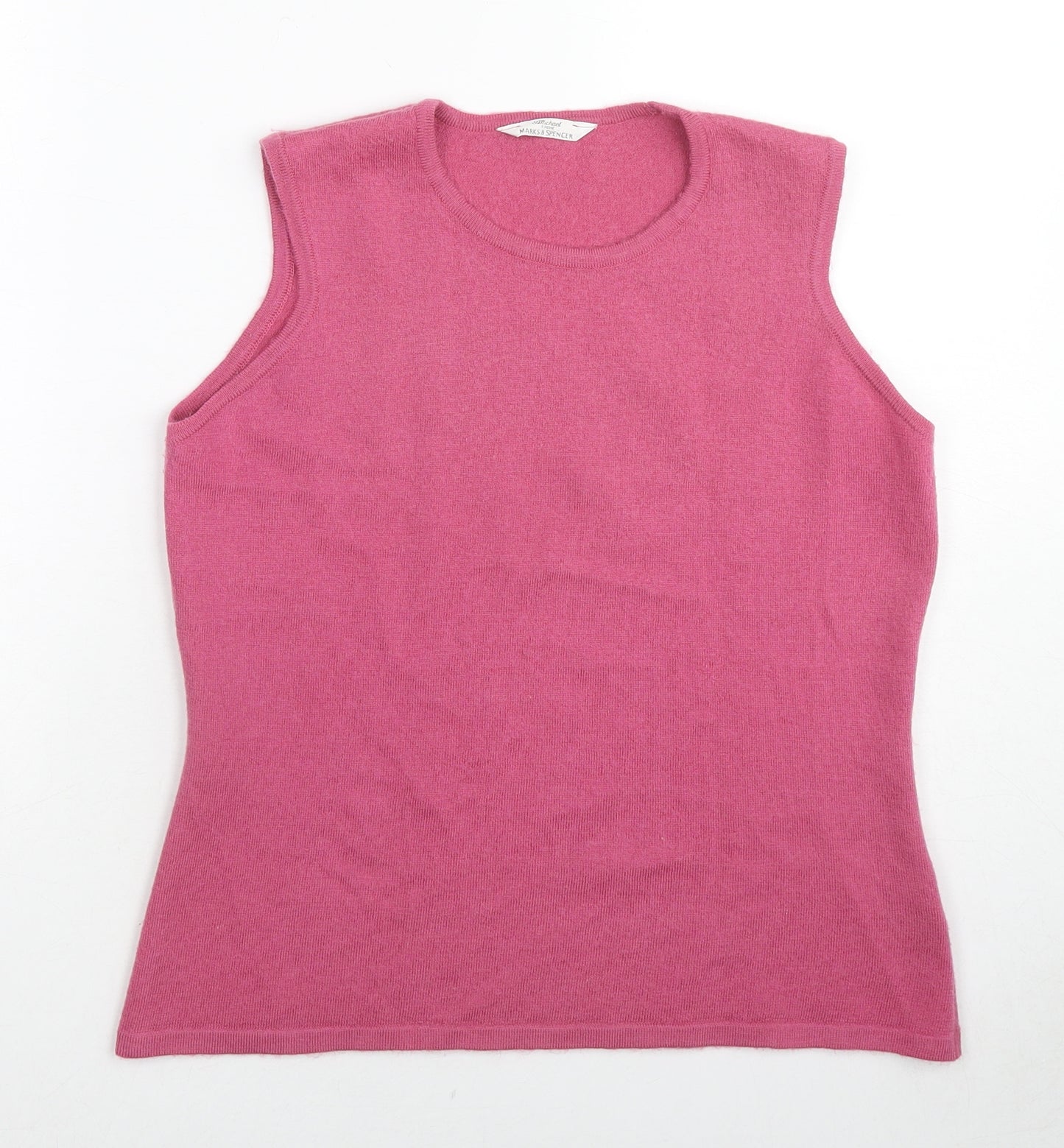 St Michael Womens Pink Round Neck Wool Vest Jumper Size 16