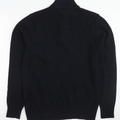Marks and Spencer Mens Black Mock Neck Cotton Henley Jumper Size M Long Sleeve
