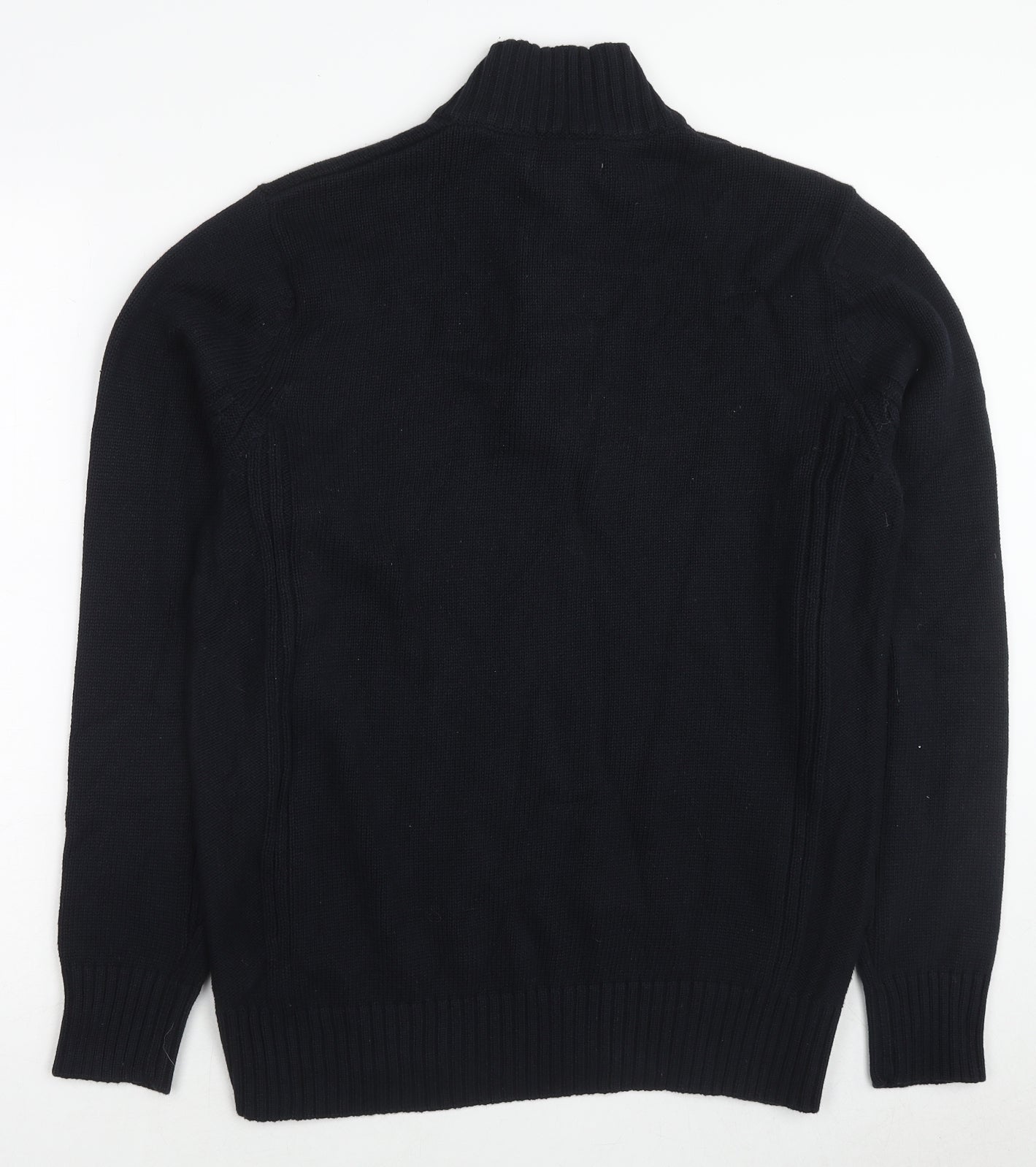 Marks and Spencer Mens Black Mock Neck Cotton Henley Jumper Size M Long Sleeve