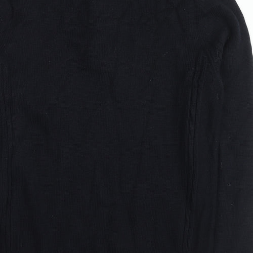 Marks and Spencer Mens Black Mock Neck Cotton Henley Jumper Size M Long Sleeve