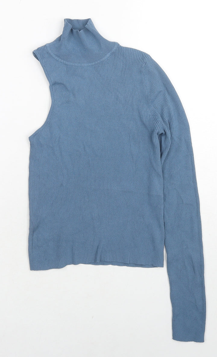 Zara Womens Blue High Neck Polyester Pullover Jumper Size S - One Shoulder