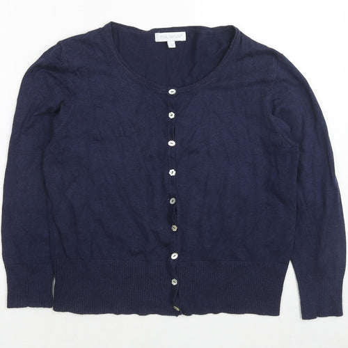 Tina Taylor Womens Blue Round Neck Cotton Cardigan Jumper Size M