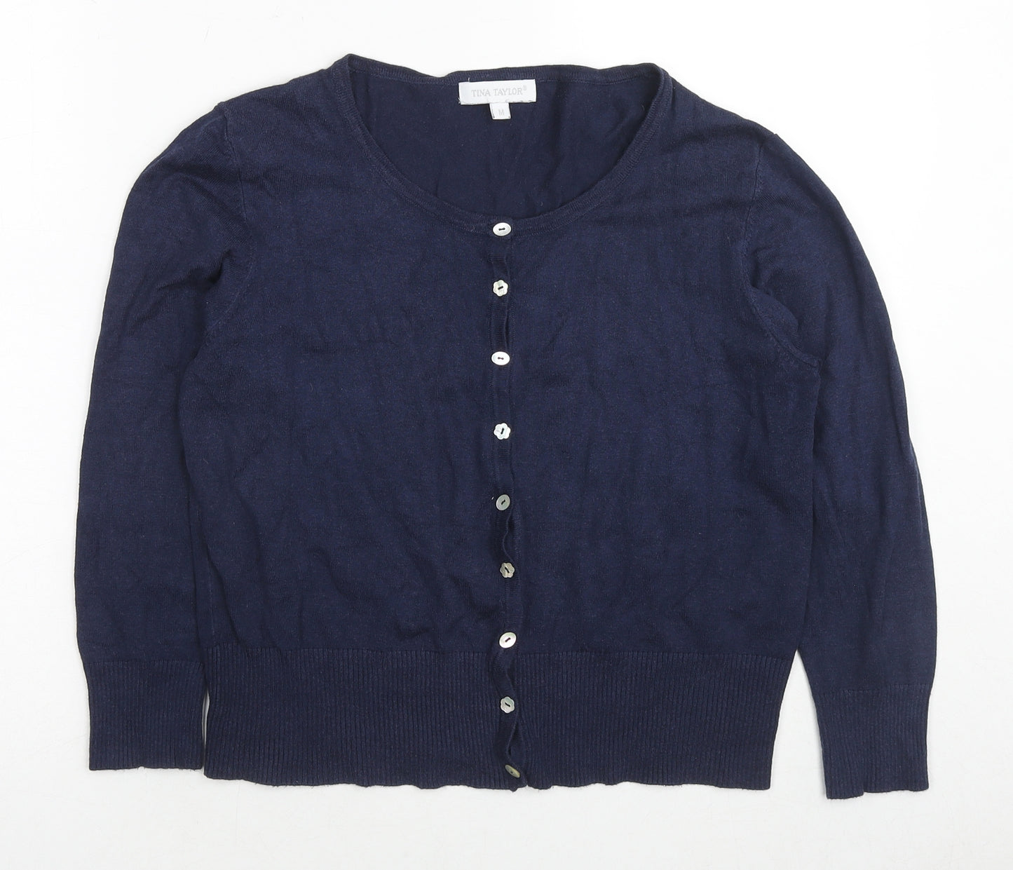 Tina Taylor Womens Blue Round Neck Cotton Cardigan Jumper Size M