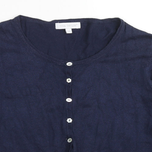 Tina Taylor Womens Blue Round Neck Cotton Cardigan Jumper Size M