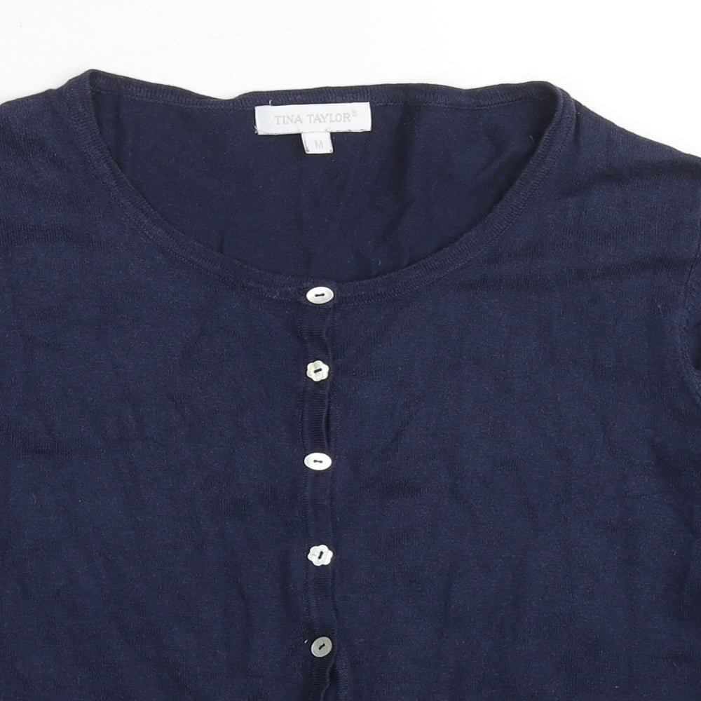 Tina Taylor Womens Blue Round Neck Cotton Cardigan Jumper Size M