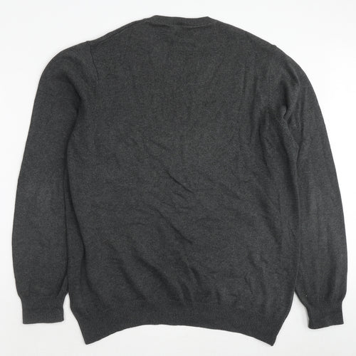 Marks and Spencer Mens Grey V-Neck Cotton Pullover Jumper Size L Long Sleeve