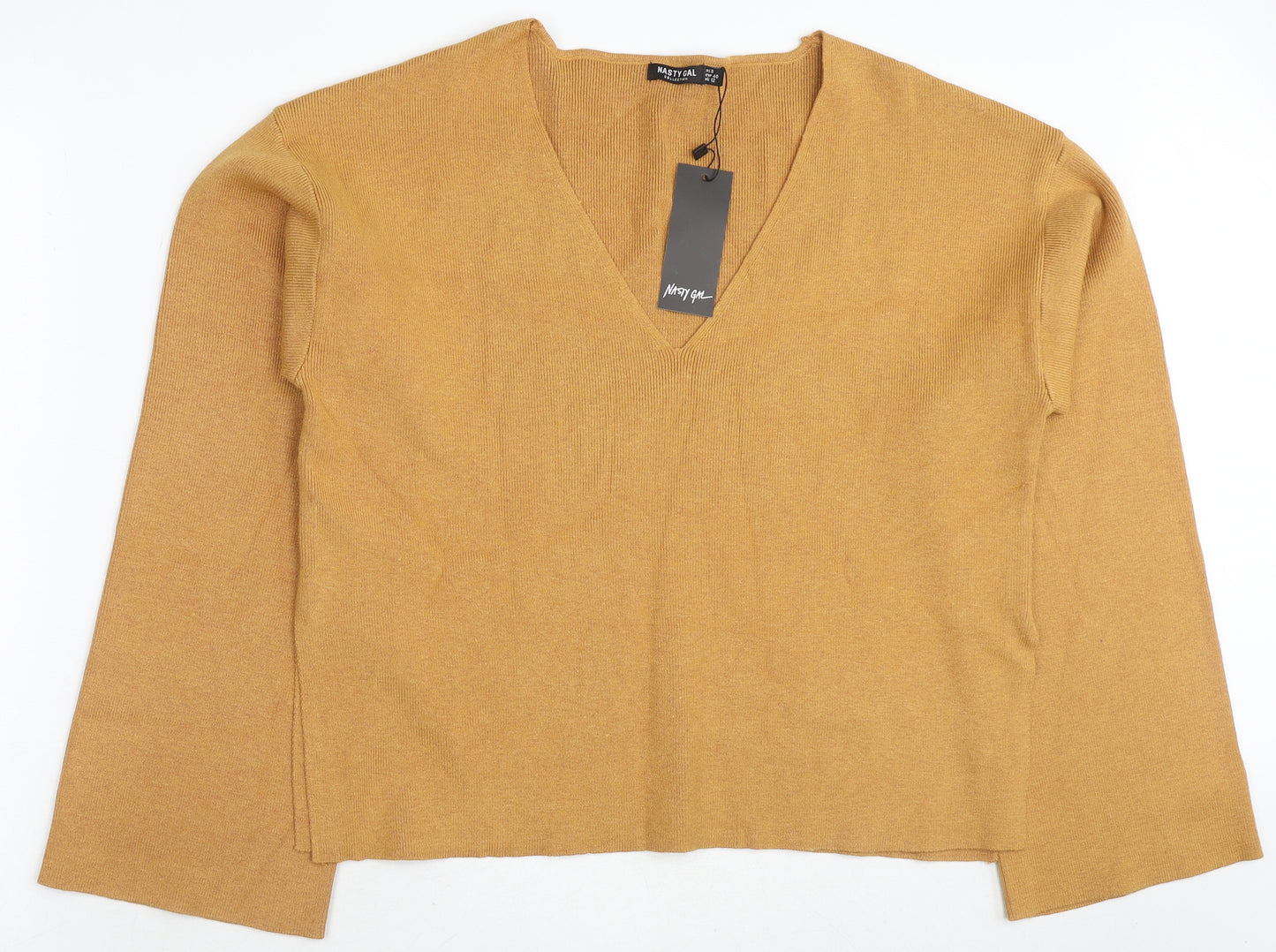 Nasty Gal Womens Yellow V-Neck Viscose Pullover Jumper Size 12