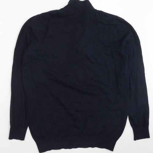 Jacamo Mens Blue High Neck Cotton Henley Jumper Size L Long Sleeve