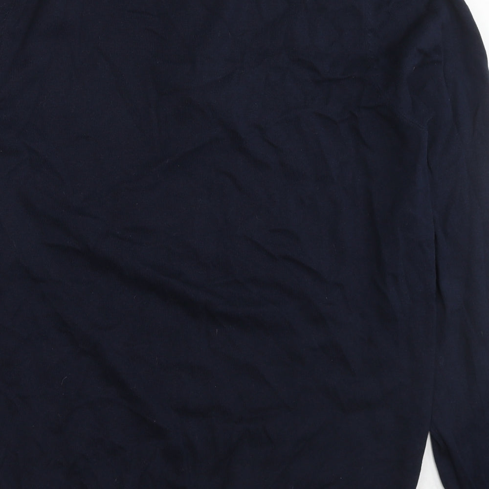 Jacamo Mens Blue High Neck Cotton Henley Jumper Size L Long Sleeve