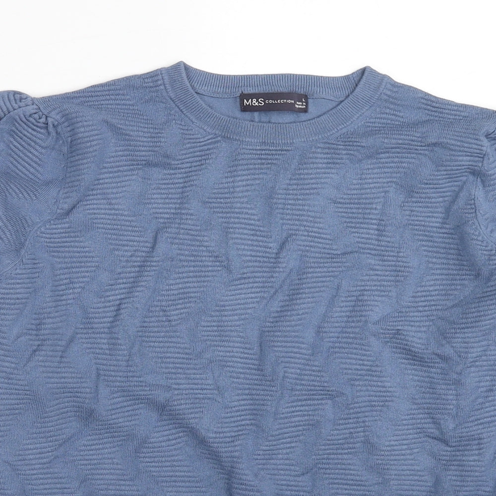 Marks and Spencer Womens Blue Round Neck Viscose Pullover Jumper Size L