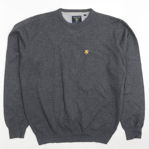 Creaciones Gpa Mens Grey Crew Neck Cotton Pullover Jumper Size L Long Sleeve