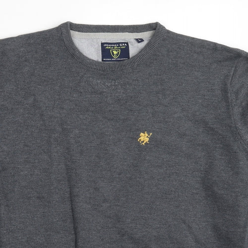 Creaciones Gpa Mens Grey Crew Neck Cotton Pullover Jumper Size L Long Sleeve