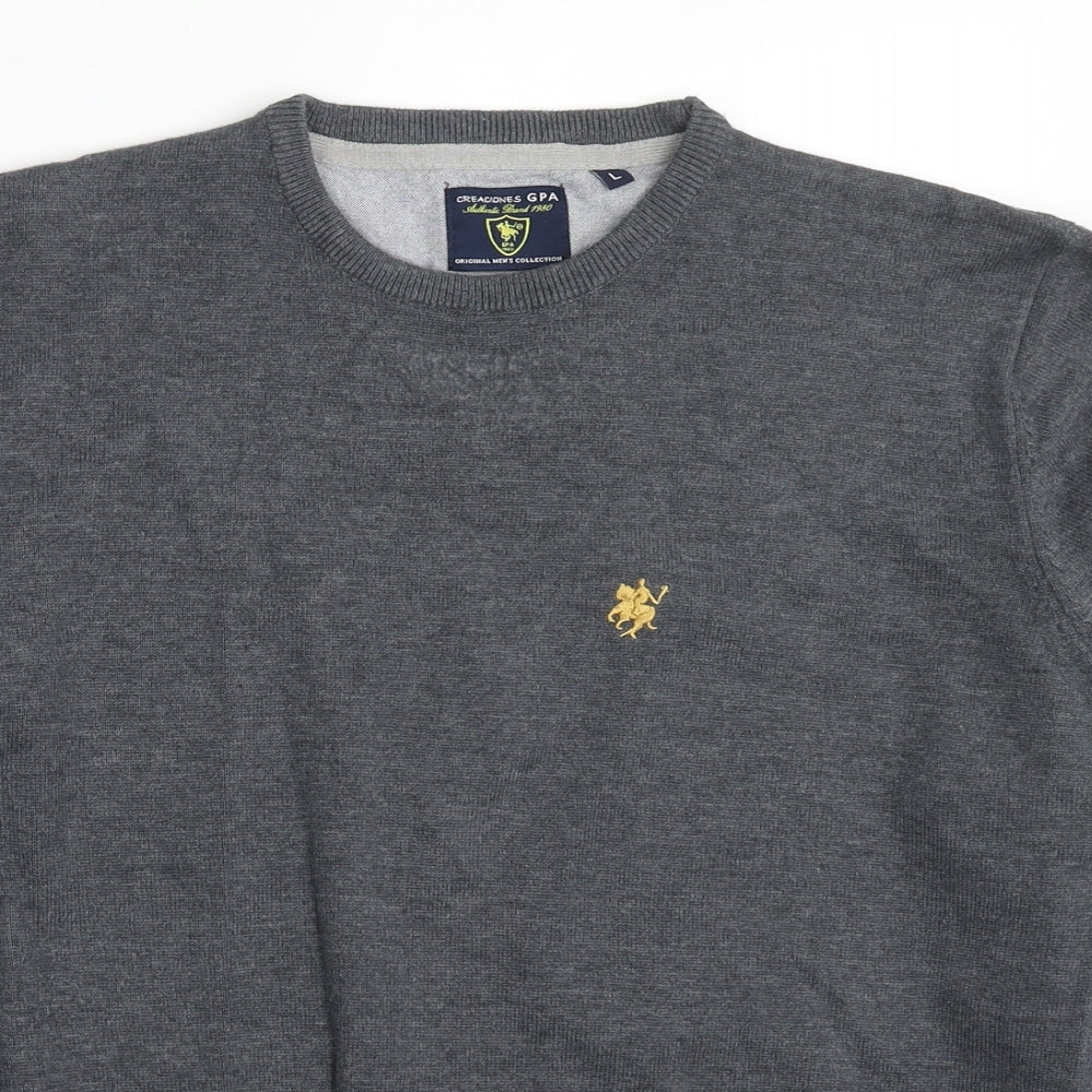 Creaciones Gpa Mens Grey Crew Neck Cotton Pullover Jumper Size L Long Sleeve