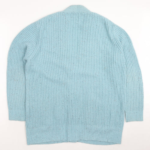 Marks and Spencer Womens Blue V-Neck Cotton Cardigan Jumper Size L - Pockets Button