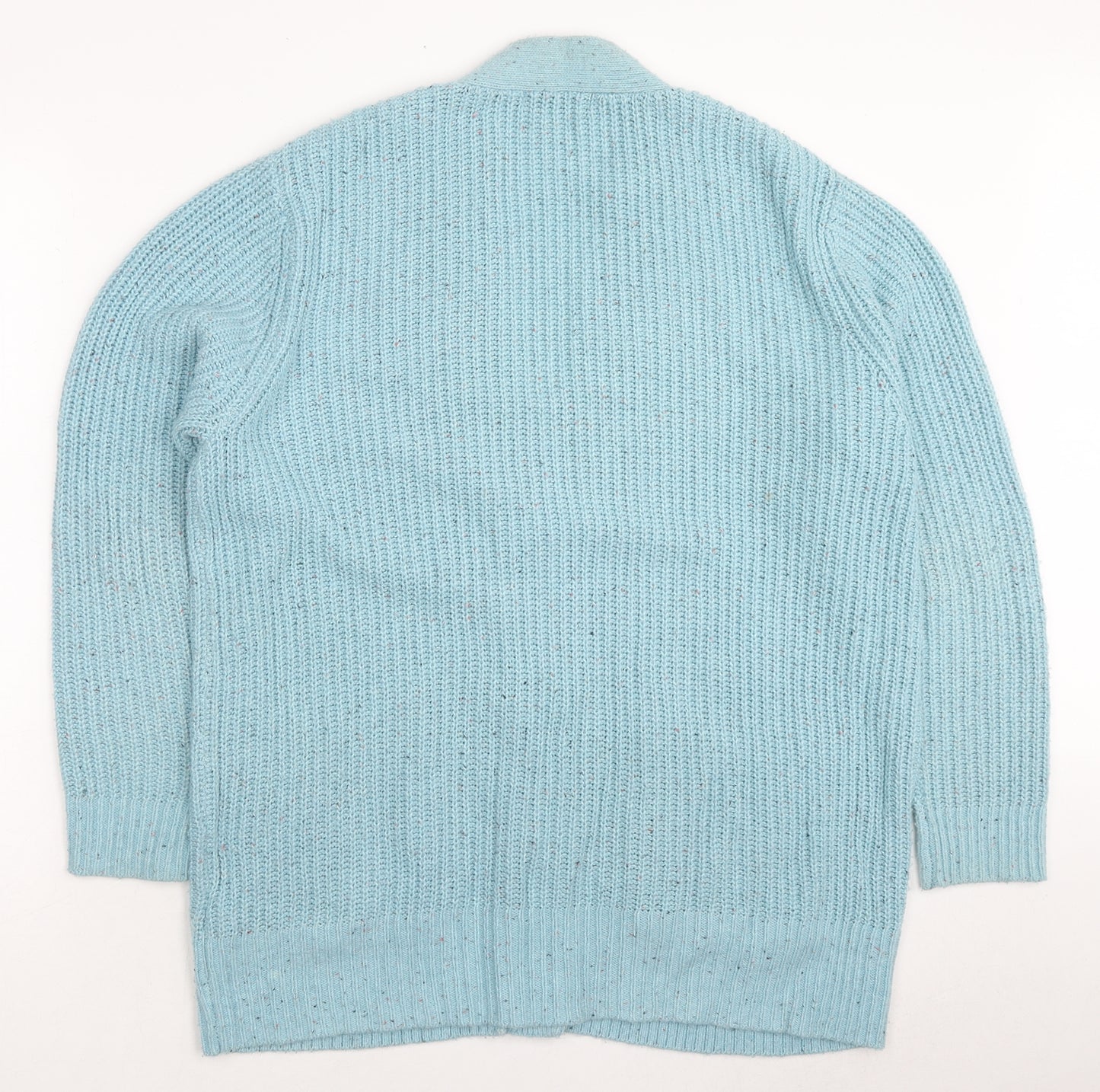 Marks and Spencer Womens Blue V-Neck Cotton Cardigan Jumper Size L - Pockets Button
