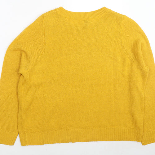 Divided by H&M Womens Yellow Round Neck Acrylic Pullover Jumper Size XL