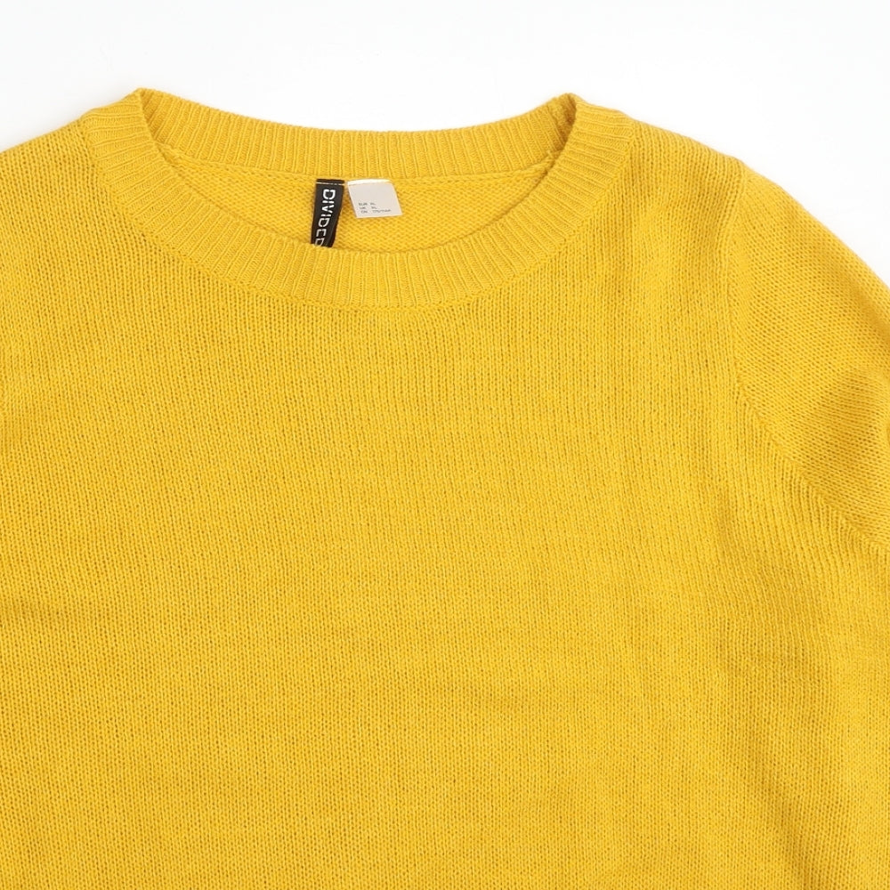 Divided by H&M Womens Yellow Round Neck Acrylic Pullover Jumper Size XL