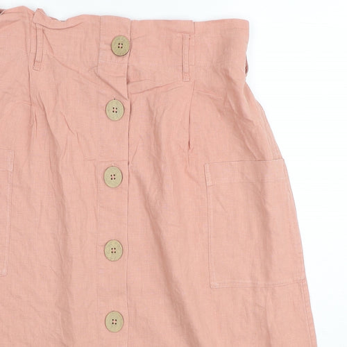 Fat Face Womens Pink Linen A-Line Skirt Size 10 Button