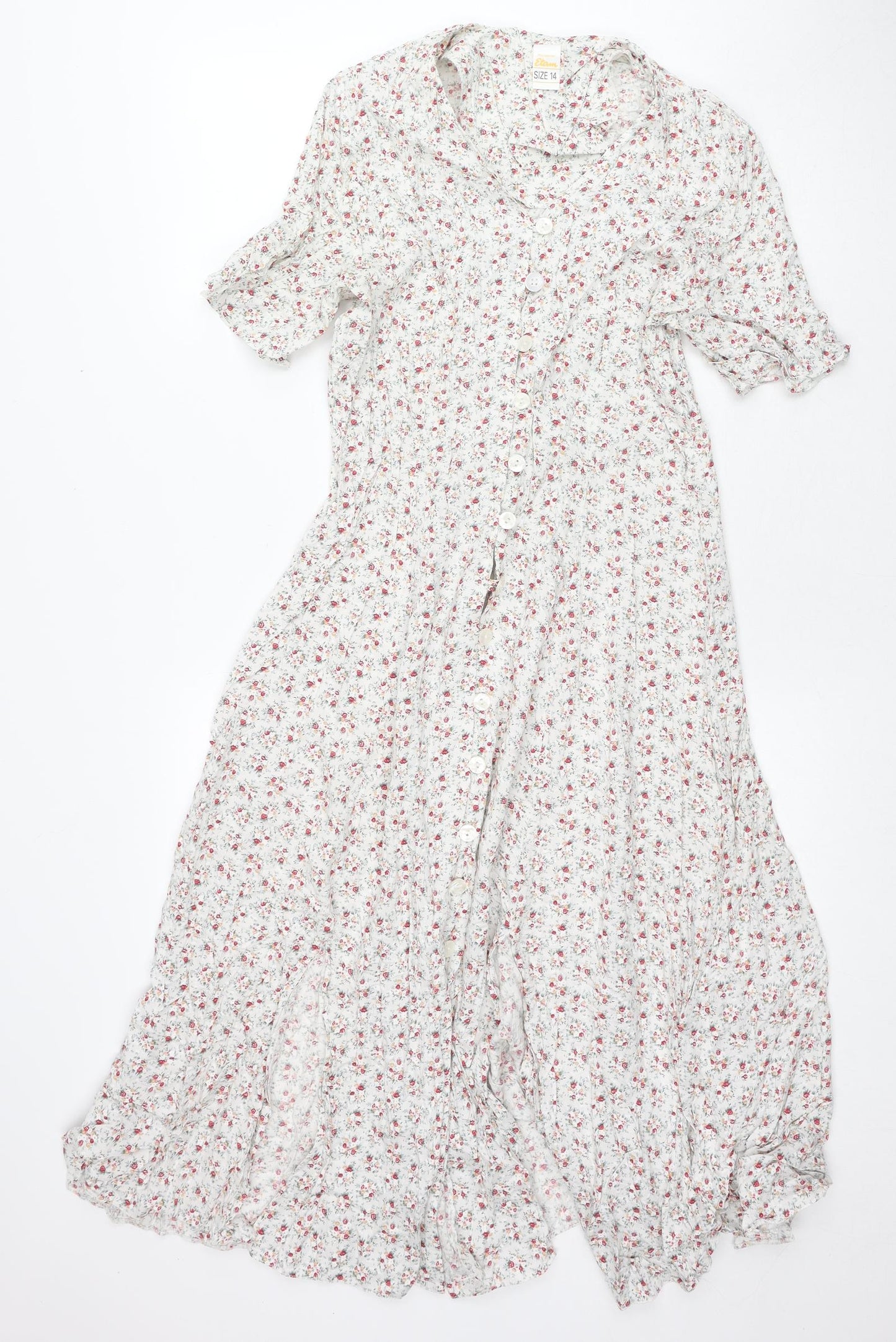 Etam Womens Multicoloured Floral Viscose A-Line Size 14 V-Neck Button