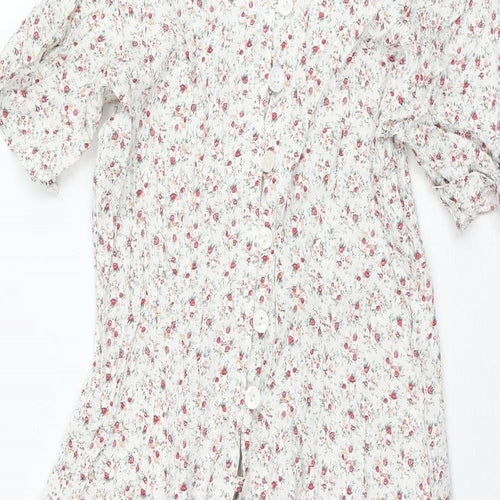 Etam Womens Multicoloured Floral Viscose A-Line Size 14 V-Neck Button