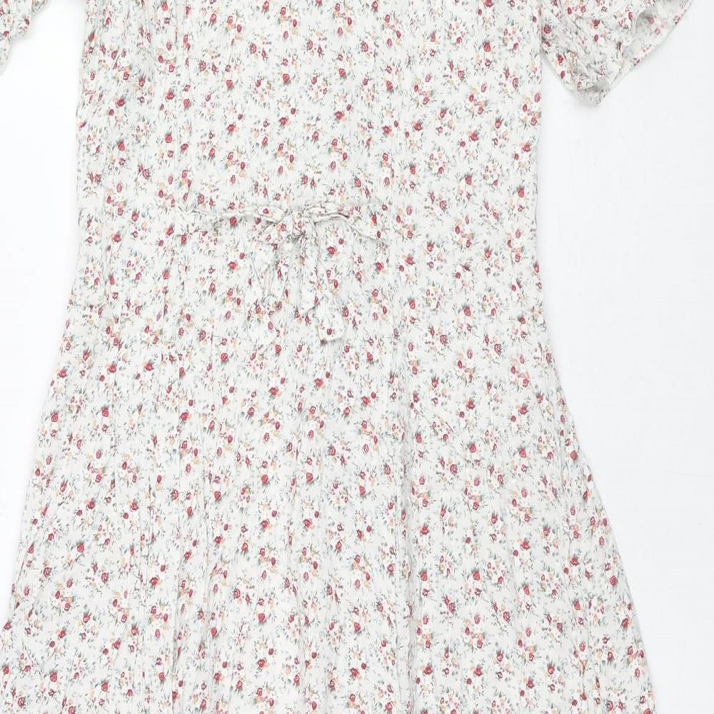 Etam Womens Multicoloured Floral Viscose A-Line Size 14 V-Neck Button