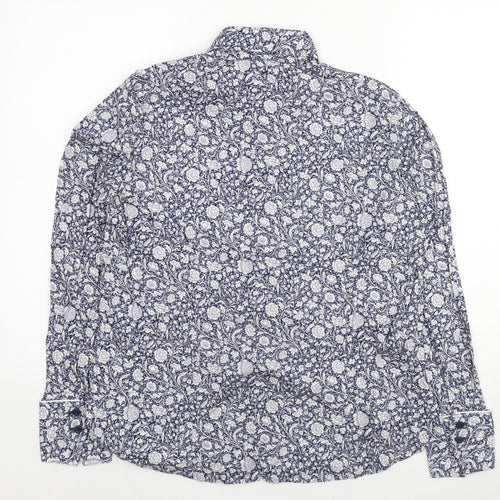 The Able Label Mens Blue Floral Cotton Button-Up Size M Collared Button