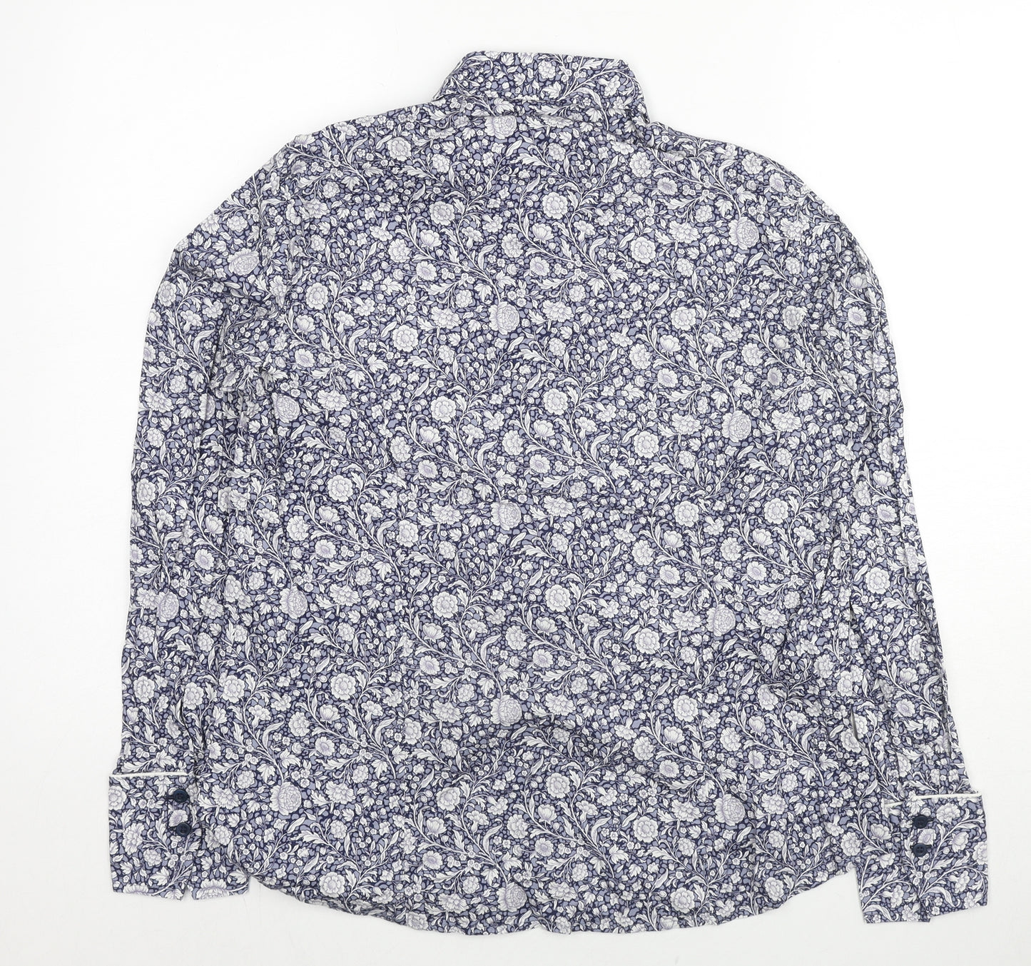 The Able Label Mens Blue Floral Cotton Button-Up Size M Collared Button