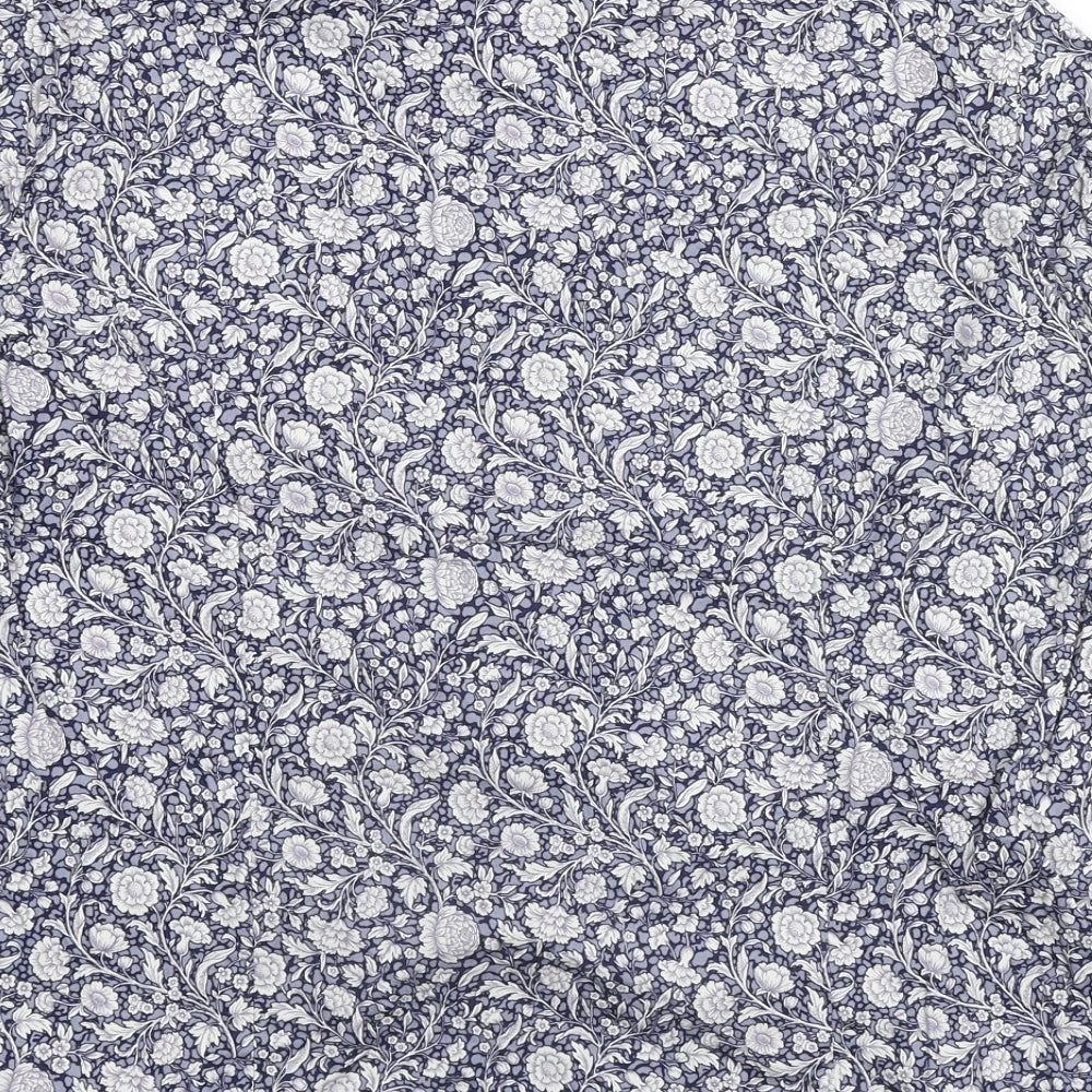 The Able Label Mens Blue Floral Cotton Button-Up Size M Collared Button