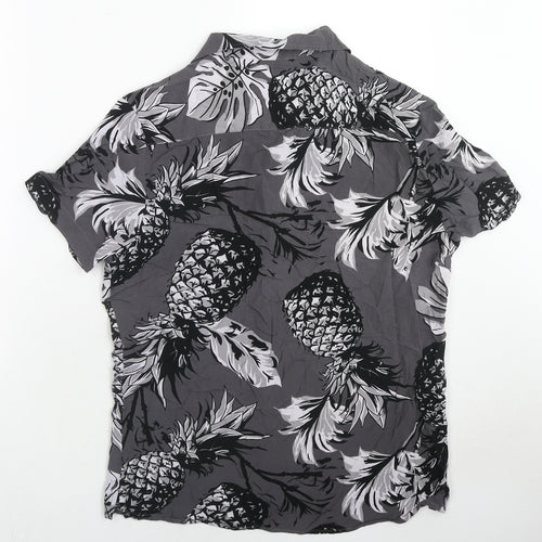 Red Herring Mens Grey Geometric Viscose Button-Up Size S Collared Buckle - Pineapple