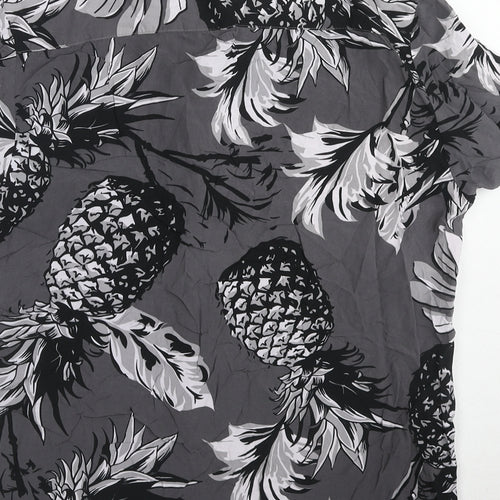 Red Herring Mens Grey Geometric Viscose Button-Up Size S Collared Buckle - Pineapple