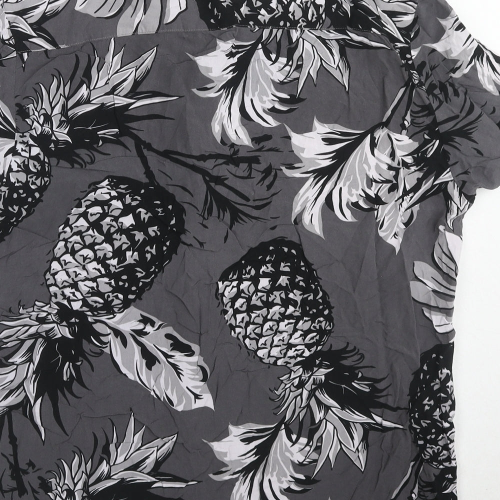 Red Herring Mens Grey Geometric Viscose Button-Up Size S Collared Buckle - Pineapple