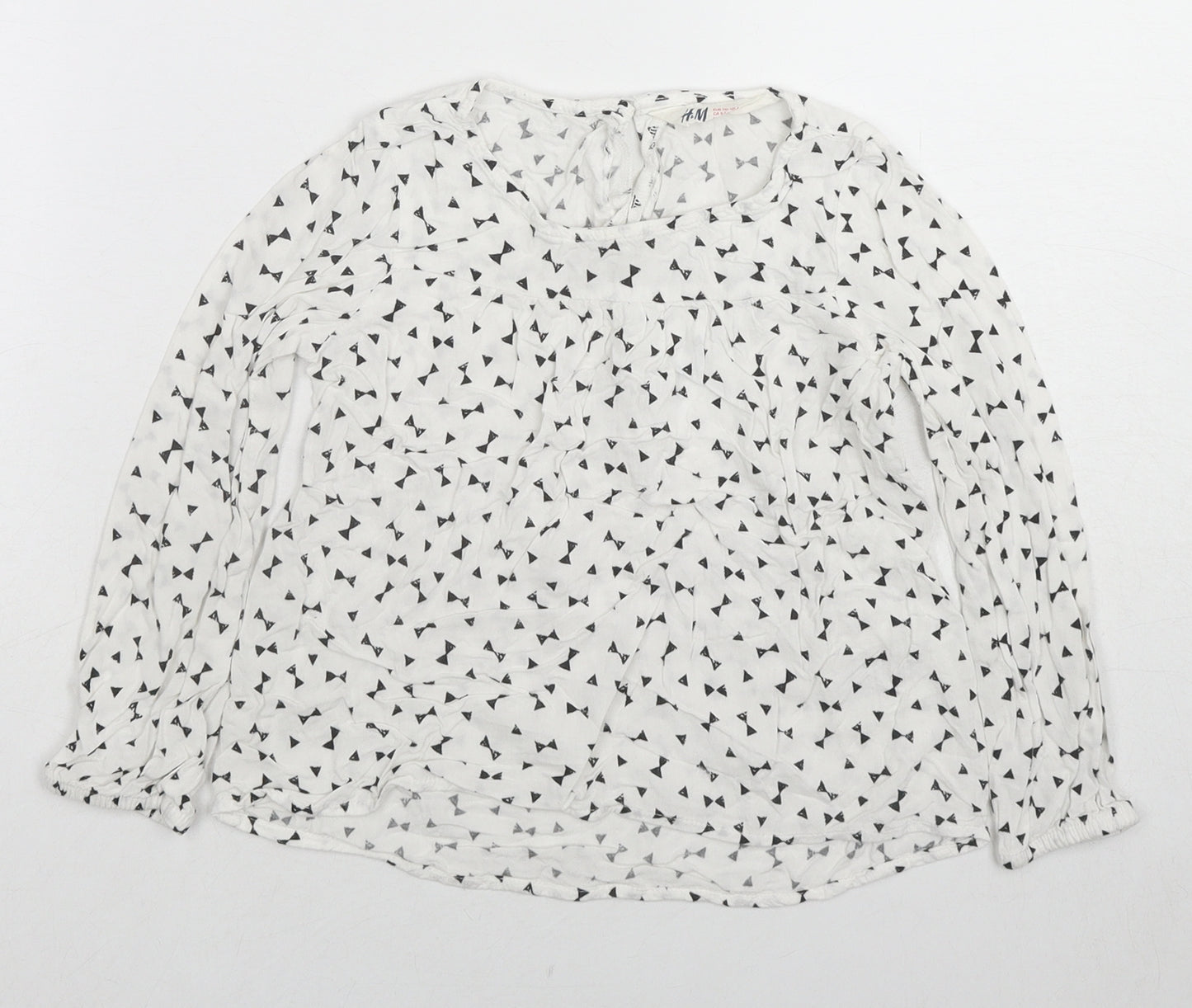 H&M Girls White Geometric Viscose Basic Blouse Size 5 Years Round Neck Button
