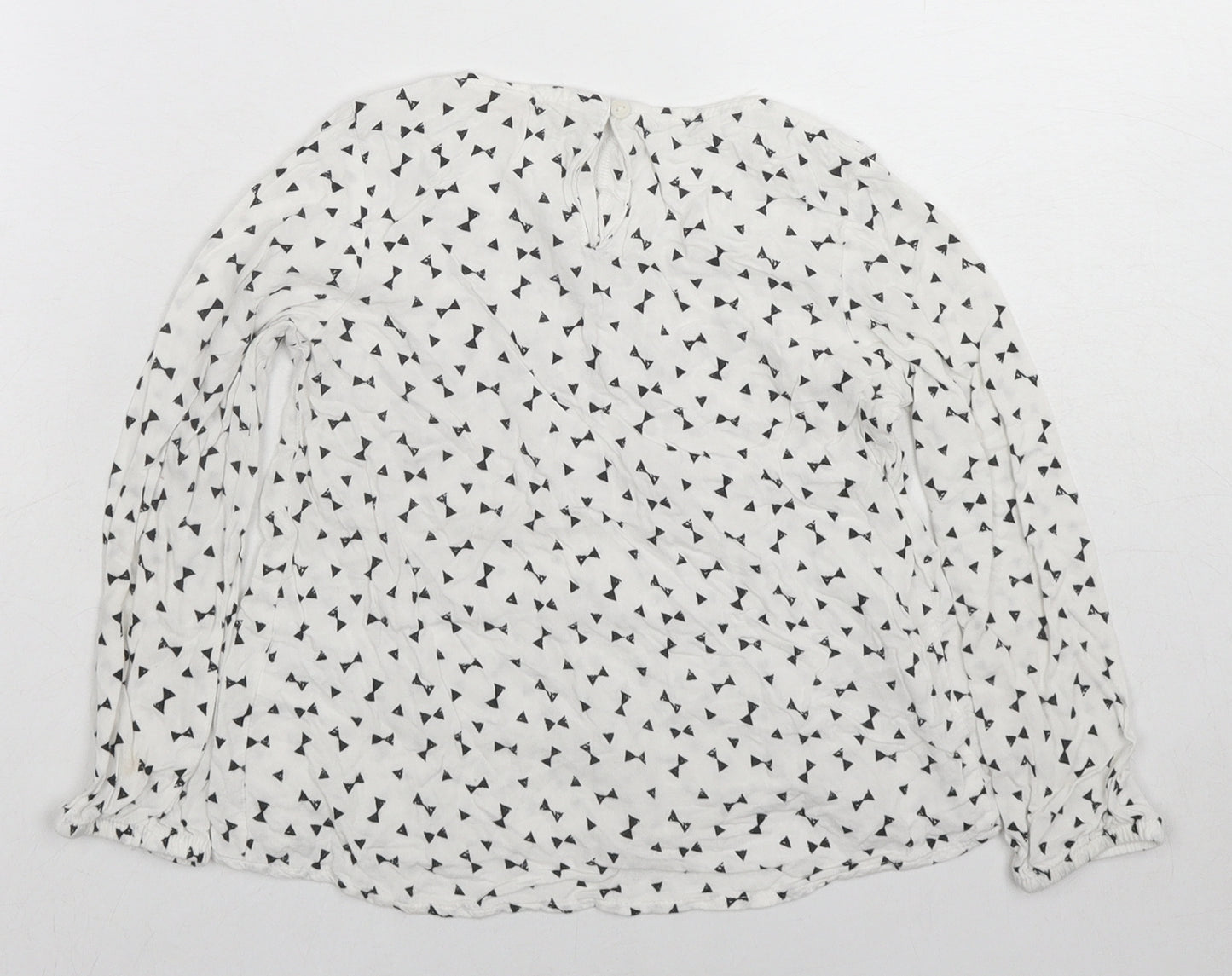 H&M Girls White Geometric Viscose Basic Blouse Size 5 Years Round Neck Button