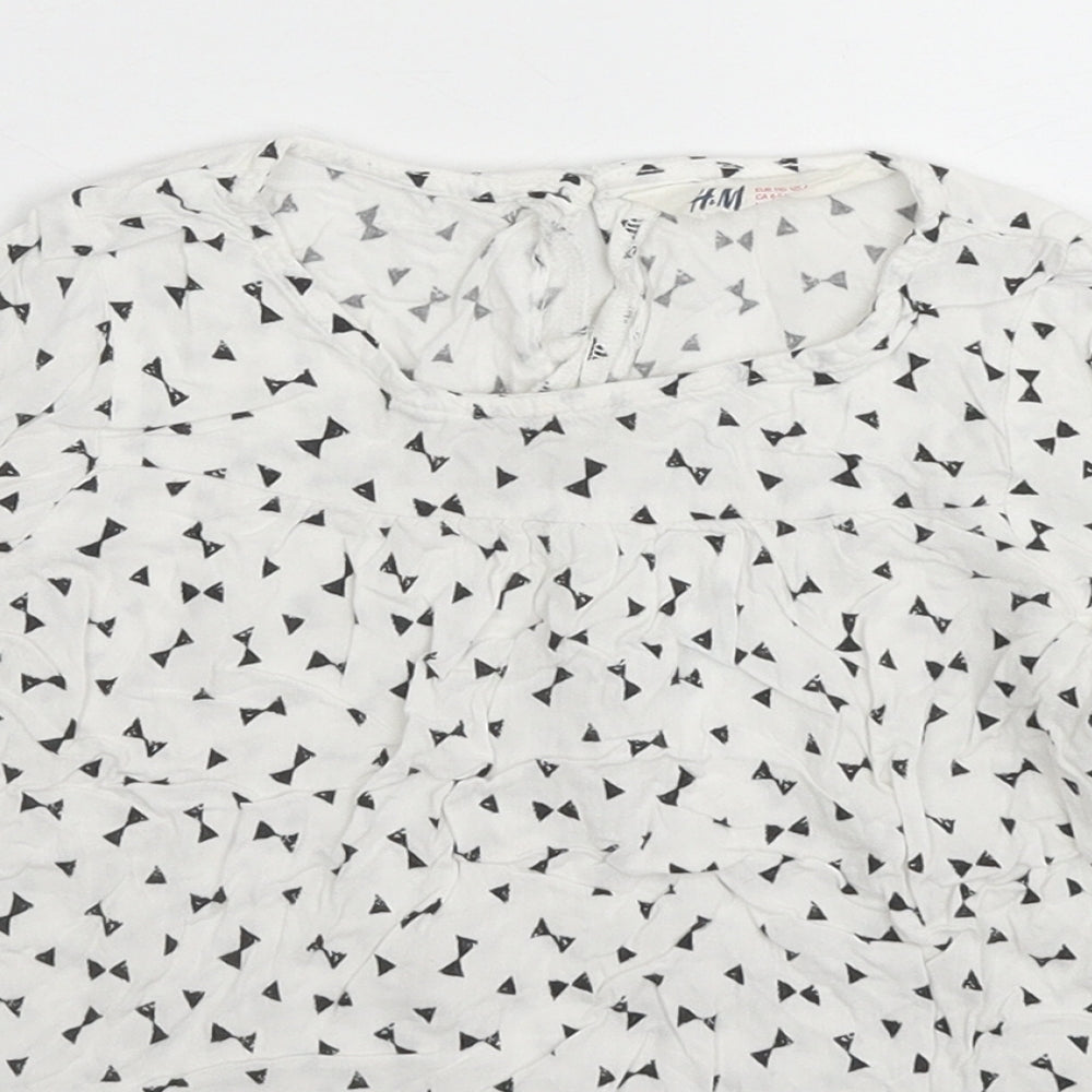H&M Girls White Geometric Viscose Basic Blouse Size 5 Years Round Neck Button