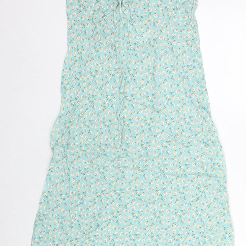 Marks and Spencer Womens Blue Floral Viscose Slip Dress Size 8 V-Neck Pullover