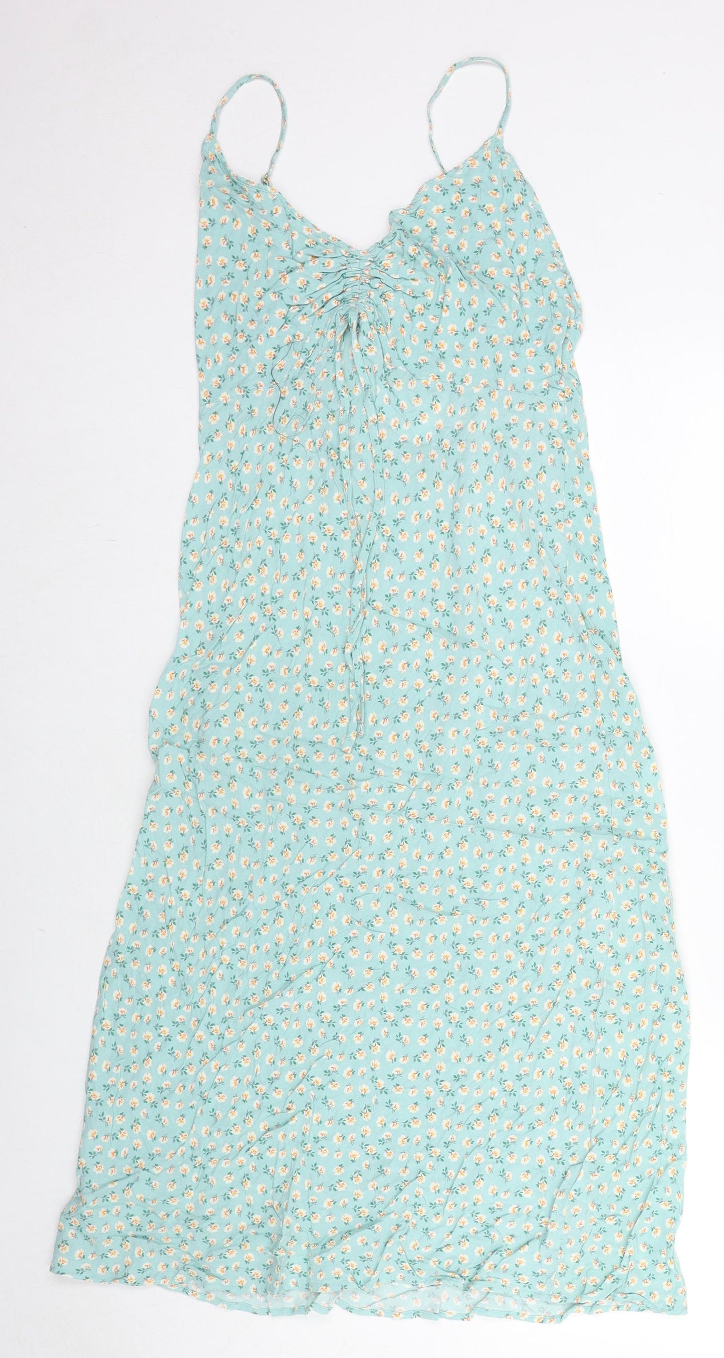 Marks and Spencer Womens Blue Floral Viscose Slip Dress Size 8 V-Neck Pullover